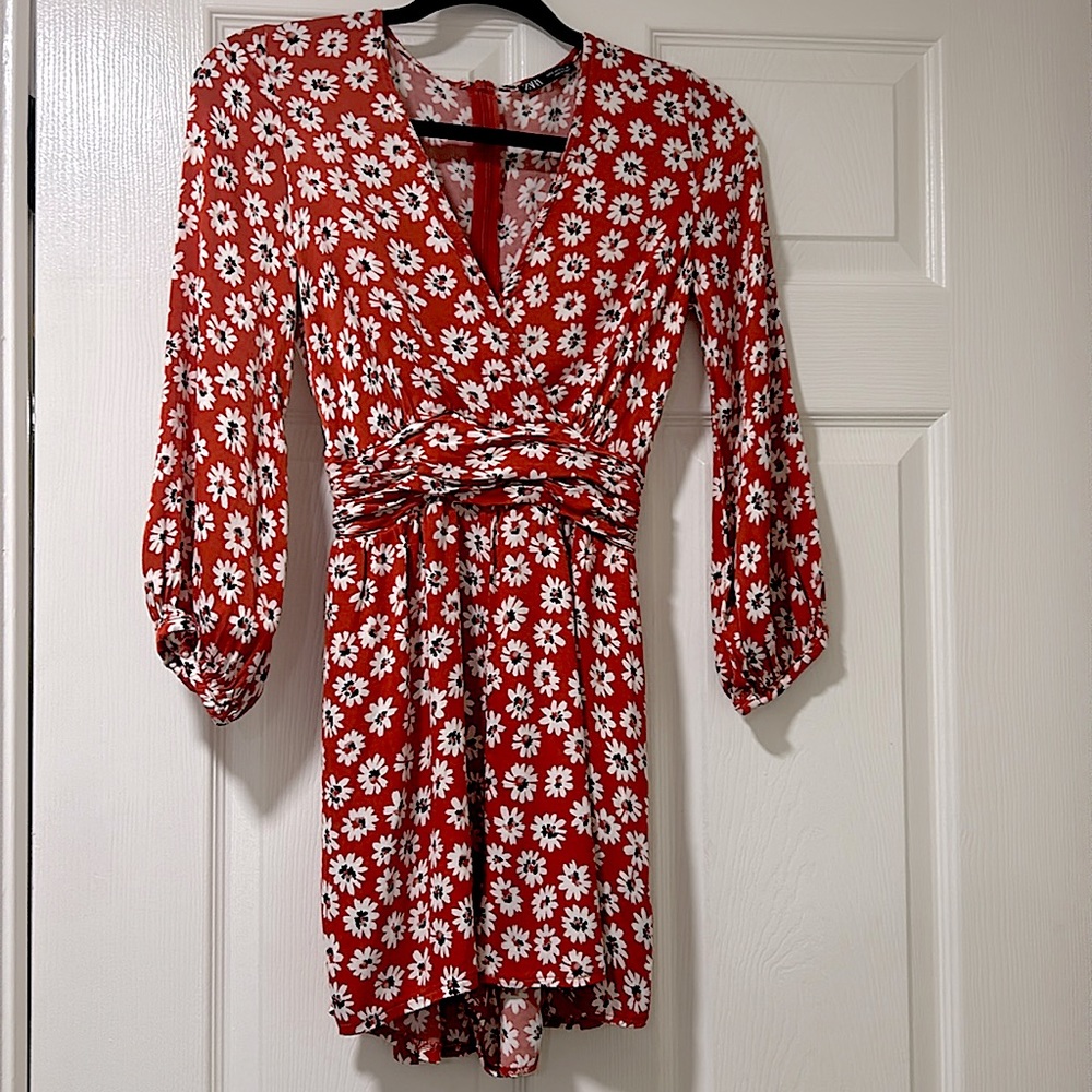 Zara Orange Floral Daisy V-neck Shorts Romper Sz S